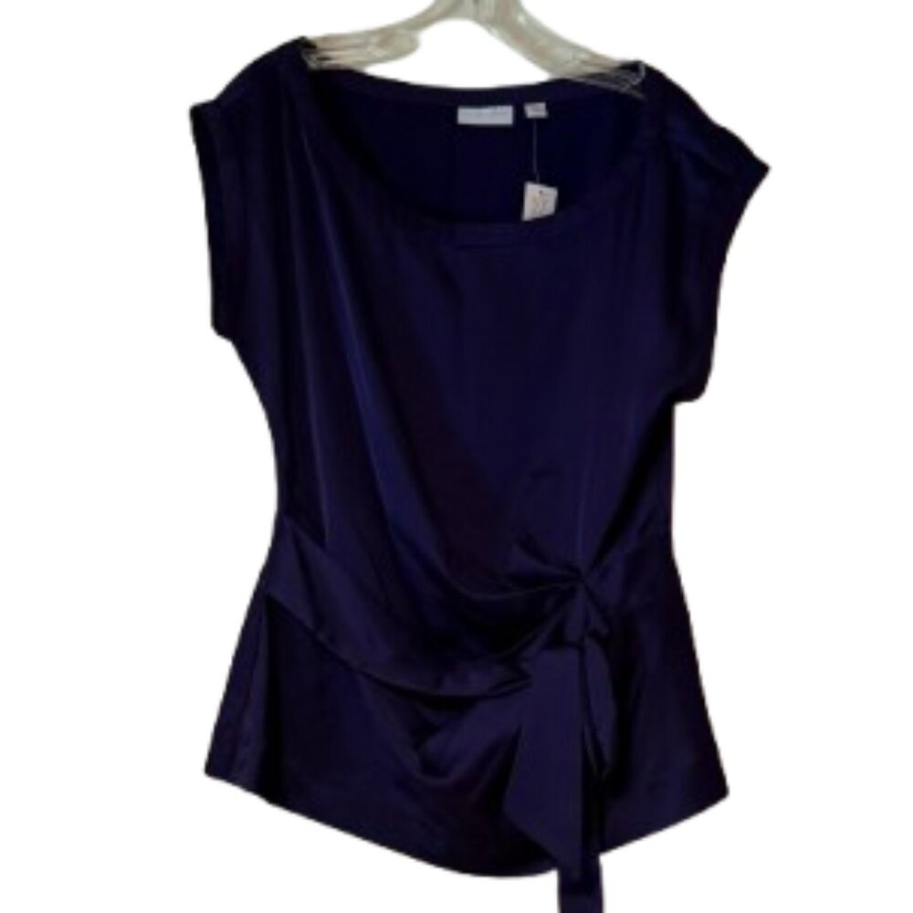 New York & Company Stretch Dress Blouse w/Tie - Purple - Medium